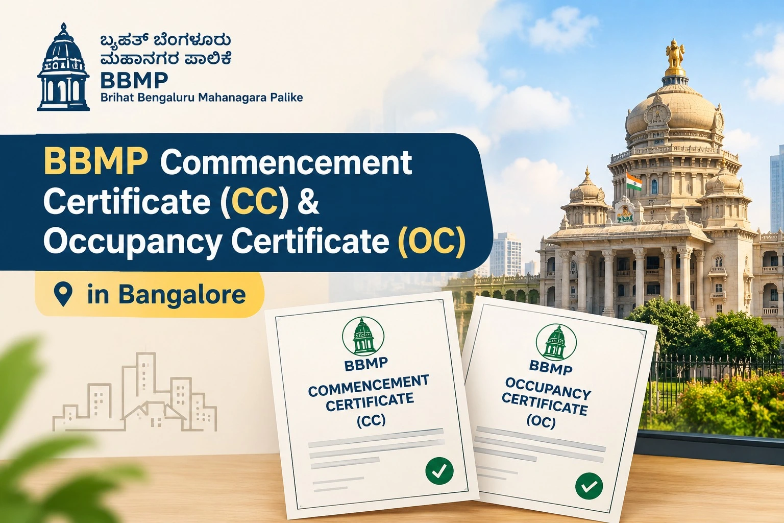 BBMP approval stages: plan sanction, Commencement Certificate, and Occupancy Certificate